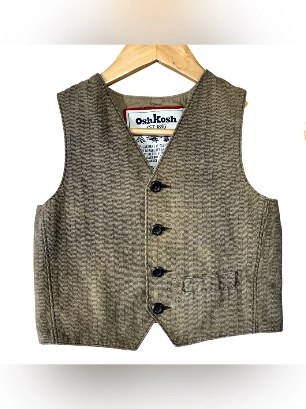 OshKosh B'gosh Tan Herringbone Waistcoat Vest 100% Cotton | Boys 5
